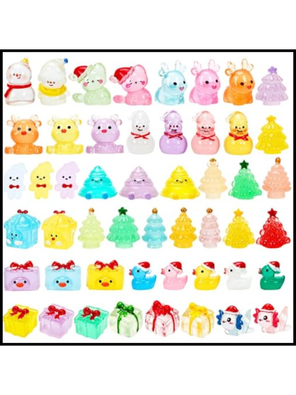 Mini Resin Christmas Figurines 50 Pc Luminous Snowman Tree Gingerbread Ornaments